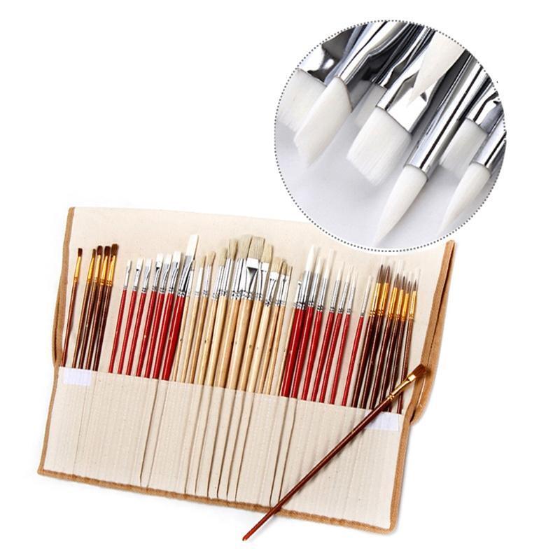 Portable Watercolor Paint Brushes 38 Pieces Brush Pen w/ Canvas Storage Bag