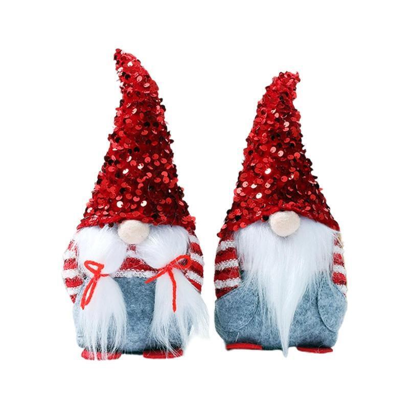 Christmas Gnome Red Sequins Hat Plush Beard Xmas Elf Decoration New Year Holiday