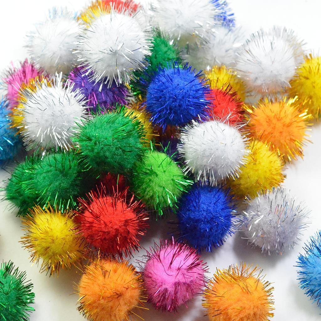 50Pieces 3cm Multicolor Sparkle Balls Pom Poms Ball Xmas Art Craft Glitter
