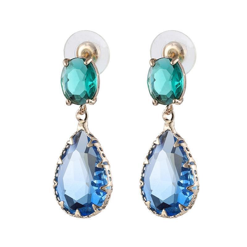 Women's Water Droplets Dangle Earrings Green Blue Glass Drop Earring Jewelry Ins
