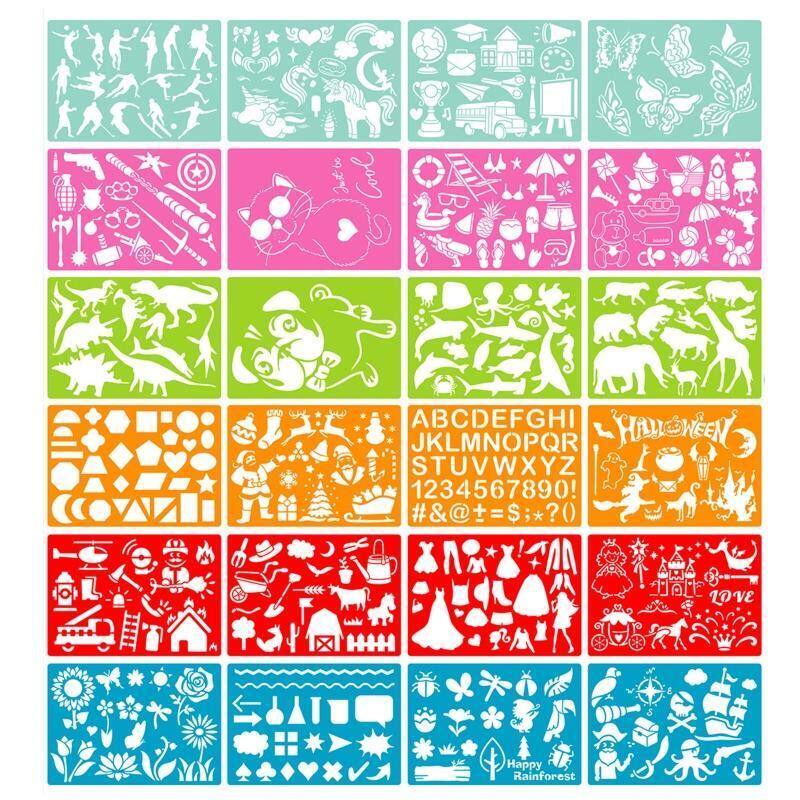 24PCS Kid Painting Templates Graffiti Stencil Home Xmas Halloween Party Supplies