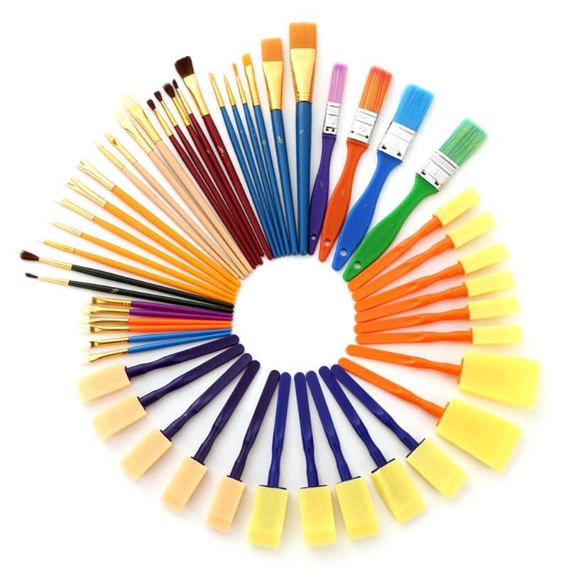 50Pcs Flat Brush Sponge Brush Set Small Medium Large Anti-sheding Nylon Brushes