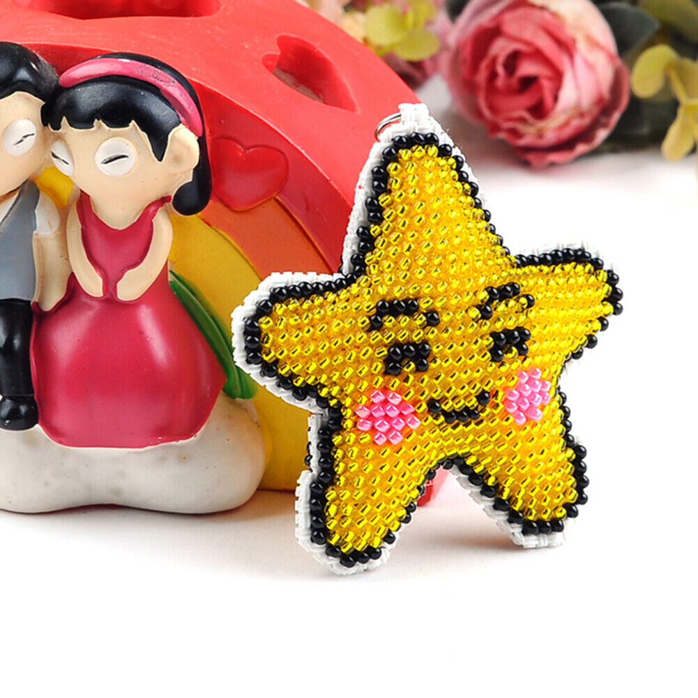 DIY Bead Embroidery Key Chain Cross Stitch Star Car Bag Pendant Handicraft