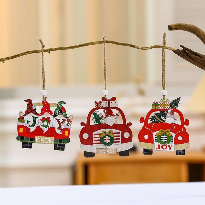 Christmas Wooden Car Pendants Set of 6 Wood Ornament Window Wall Door Decoration