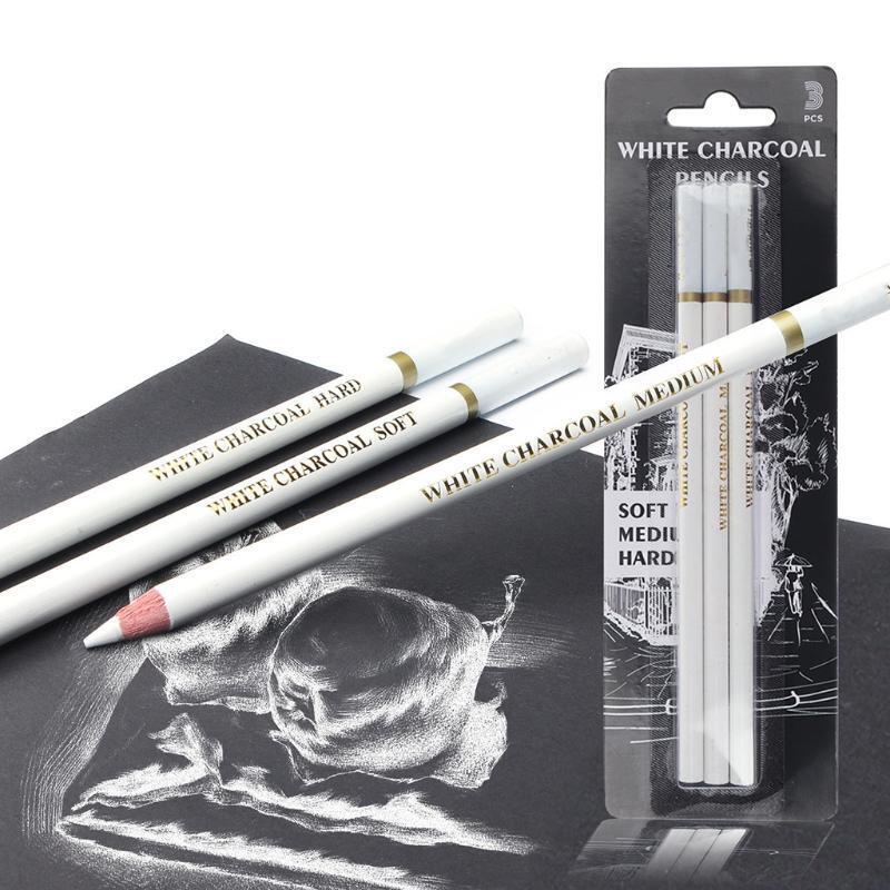 3 Pieces Professional White Charcoal Pencils Set Art Drawing Graphite Pencils