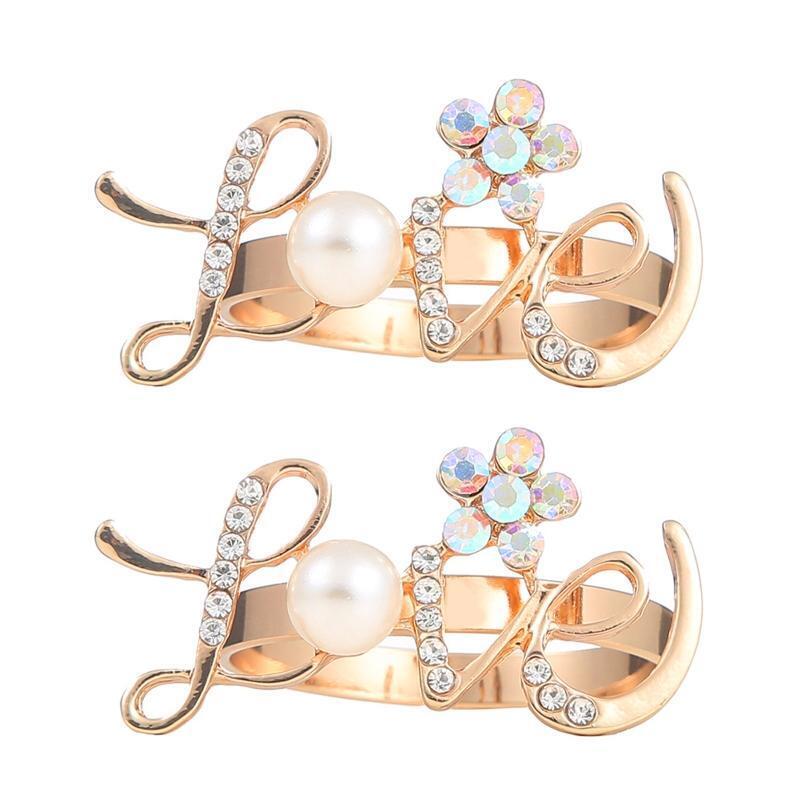 2Pcs Valentines Love Metal Napkin Ring Rhinestone Serviette Buckle Holder Decor