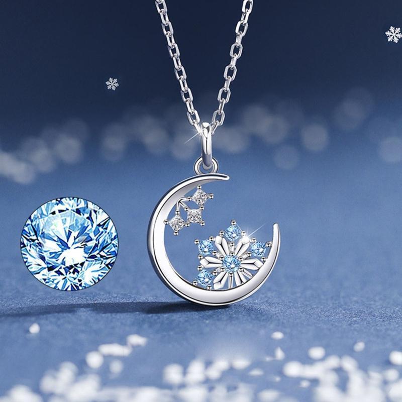 Fashion Moon Stars Charm Necklace Snowflake Delicate Clavicle Crystal Rhinestone
