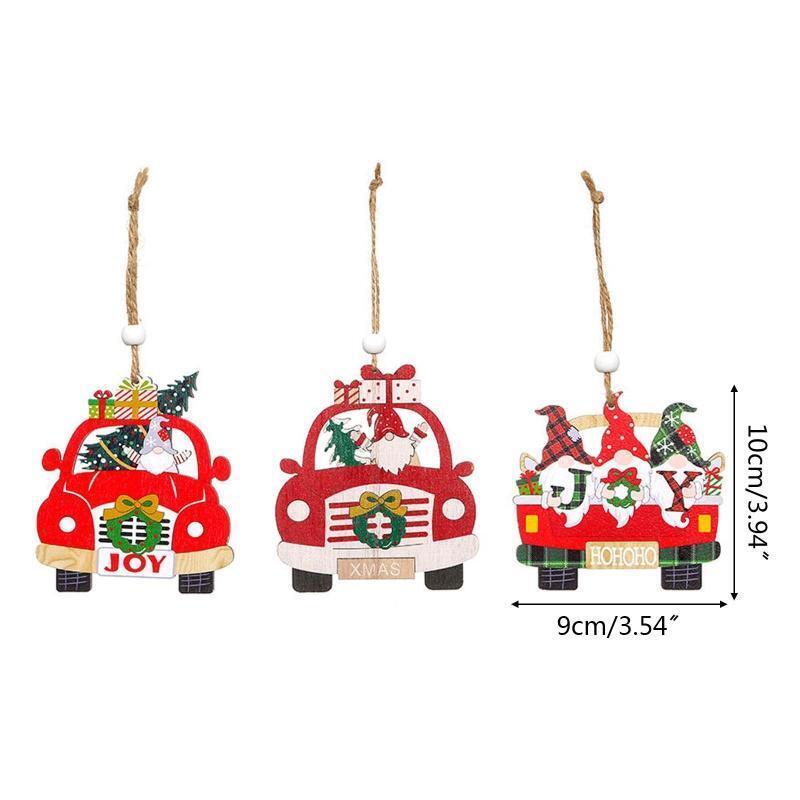 Christmas Wooden Car Pendants Set of 6 Wood Ornament Window Wall Door Decoration