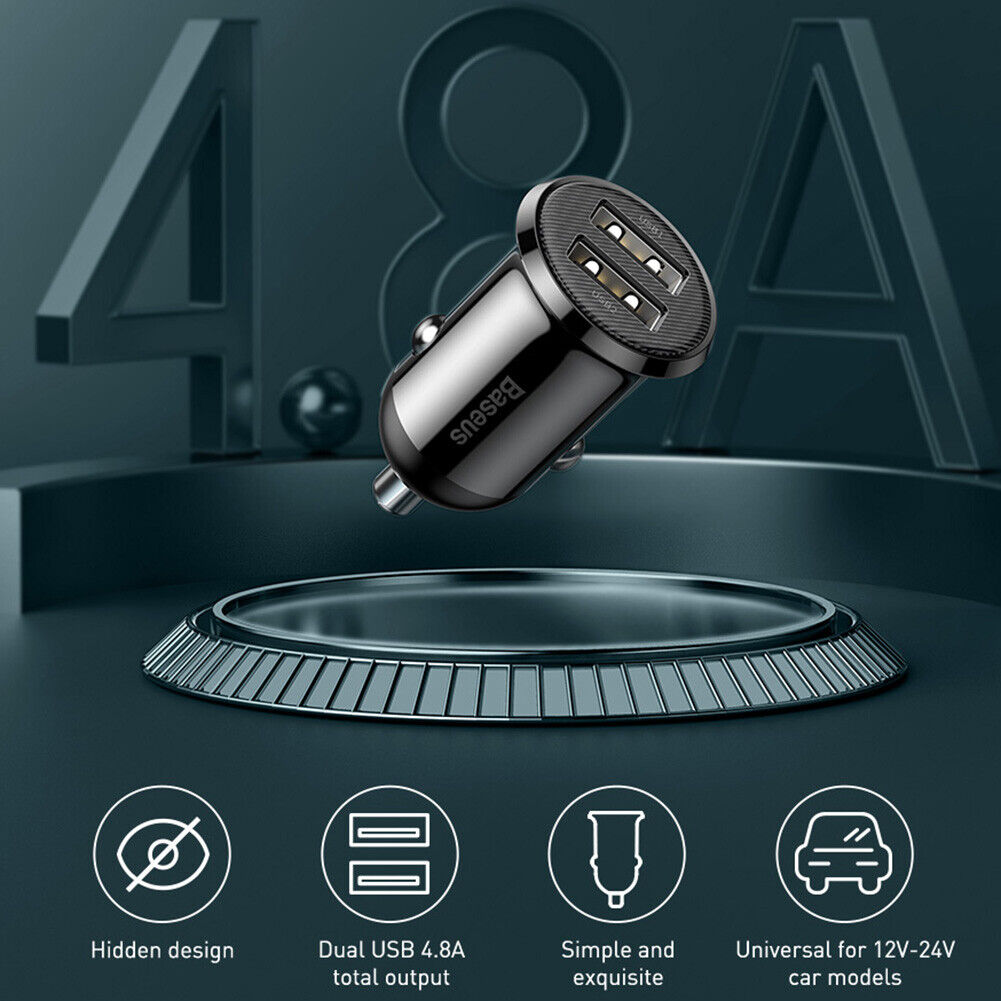 Baseus Grain Pro Car Charger 4.8A Dual USB Charger Charging Adapter (Black)
