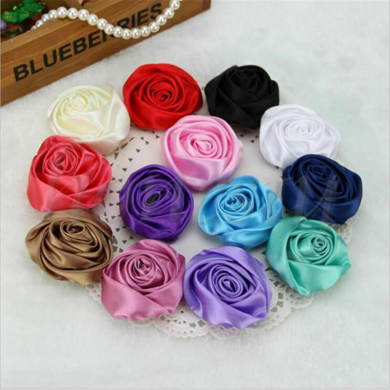 12pcs DIY Satin Ribbon Rose Flower Wedding Bouquet Appliques 9 Color