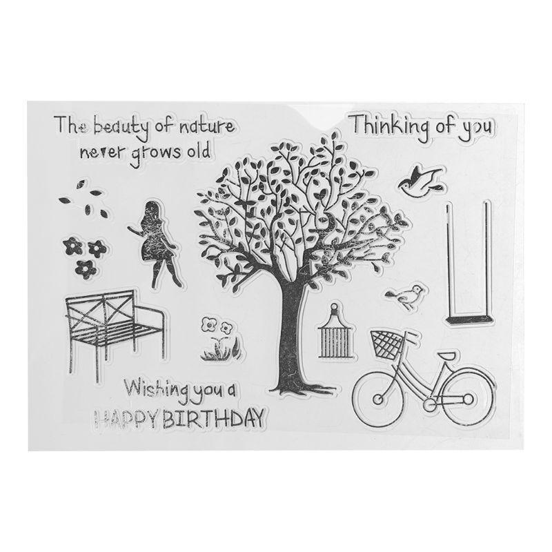 Happy Birthday Tree Silicone Clear Seal Stamp DIY Scrapbooking Embossing Photo