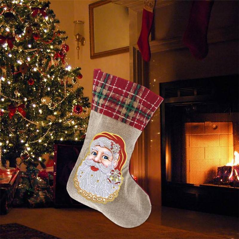Christmas Stocking Santa Claus Head 5D Rhinestone Painting Embroidery DIY Crafts