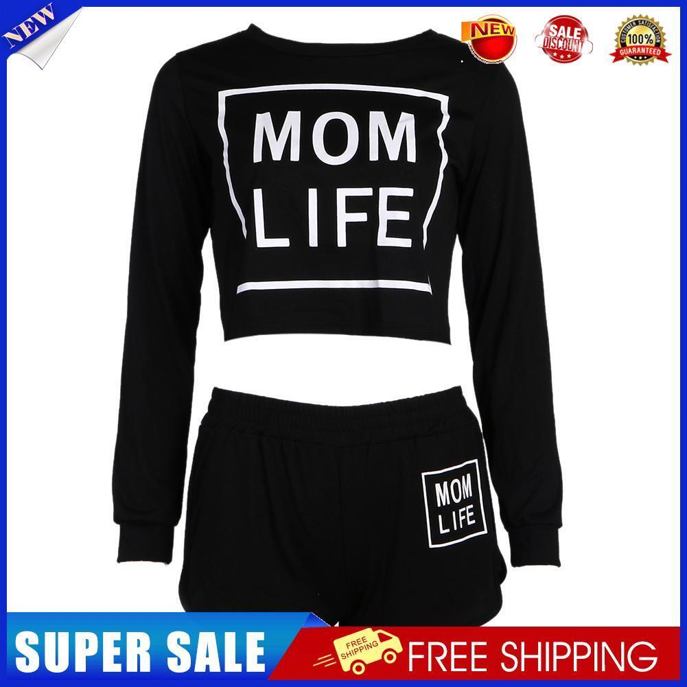 Women Sports Suit Letter Print Black Tops Short Pants Tracksuits (XL)