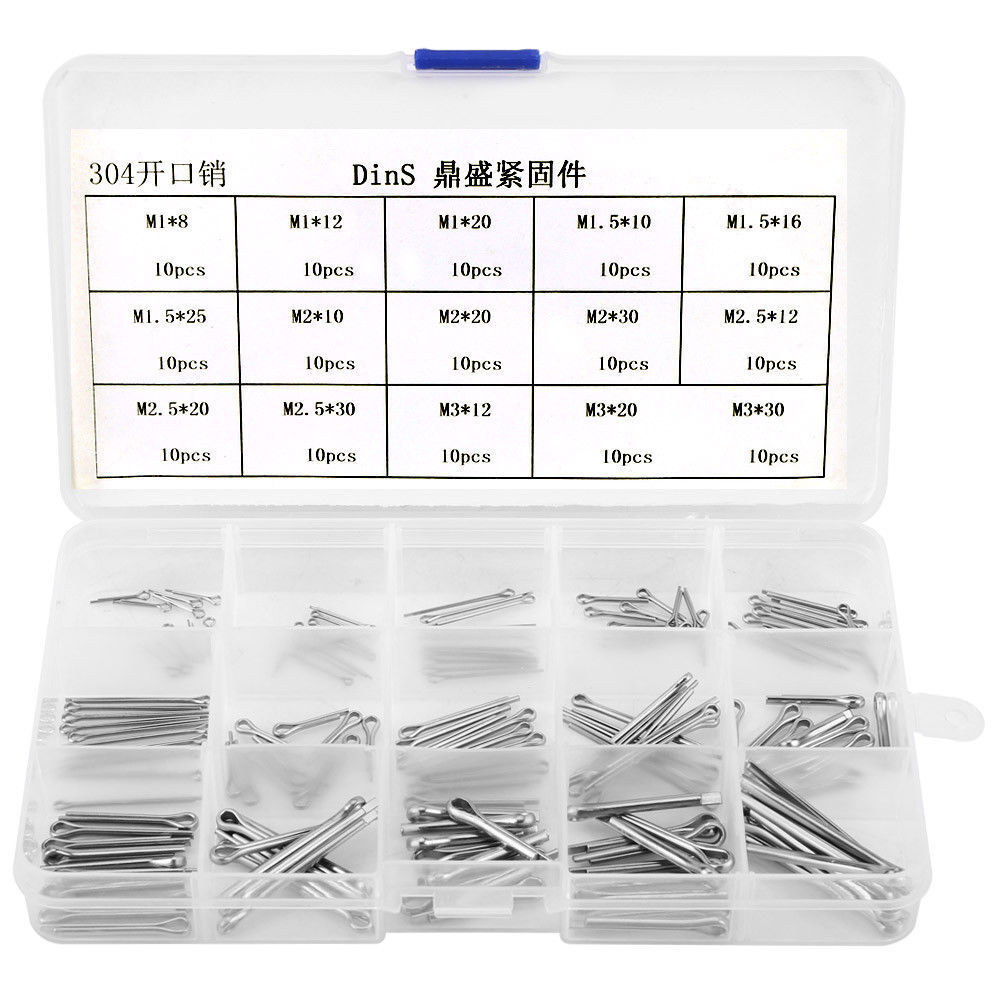 150Pcs 15 Kinds 304 Stainles Steel Split-Cotter Pins Kit M1 M1.5 M2 M2.5 M3 New