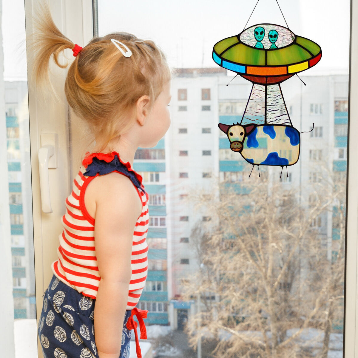 UFO Alien Cow Sign Cute Window  Hanger for Kids Bedroom Doors