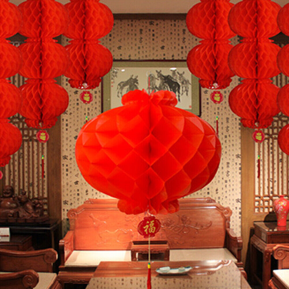 Plastic Chinese Red Paper Lantern Honeycomb New Year Decoration (A)