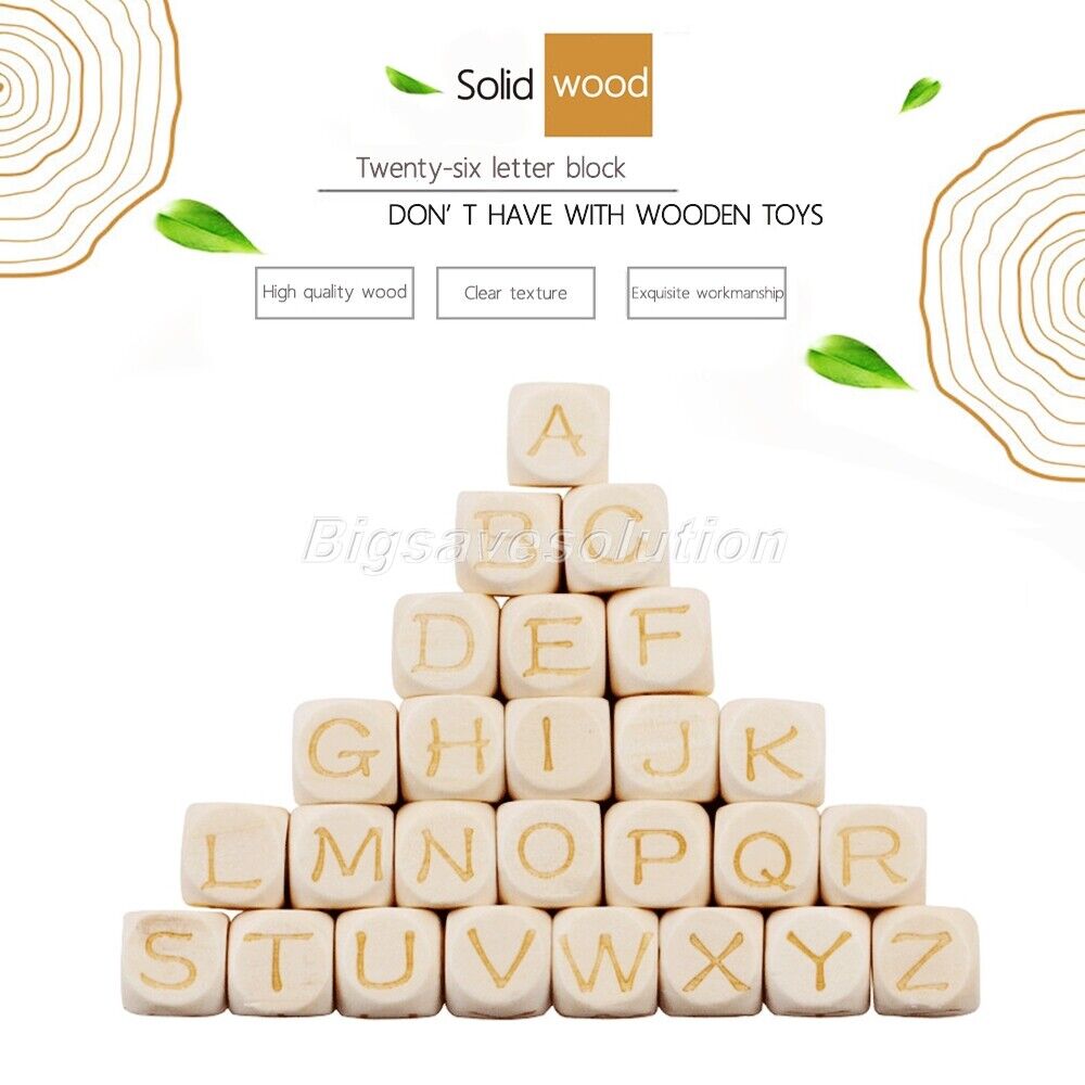 26Pcs/set 12mm Alphabet Letter Beads Cube Square Wooden Spacer Beads Handcraft
