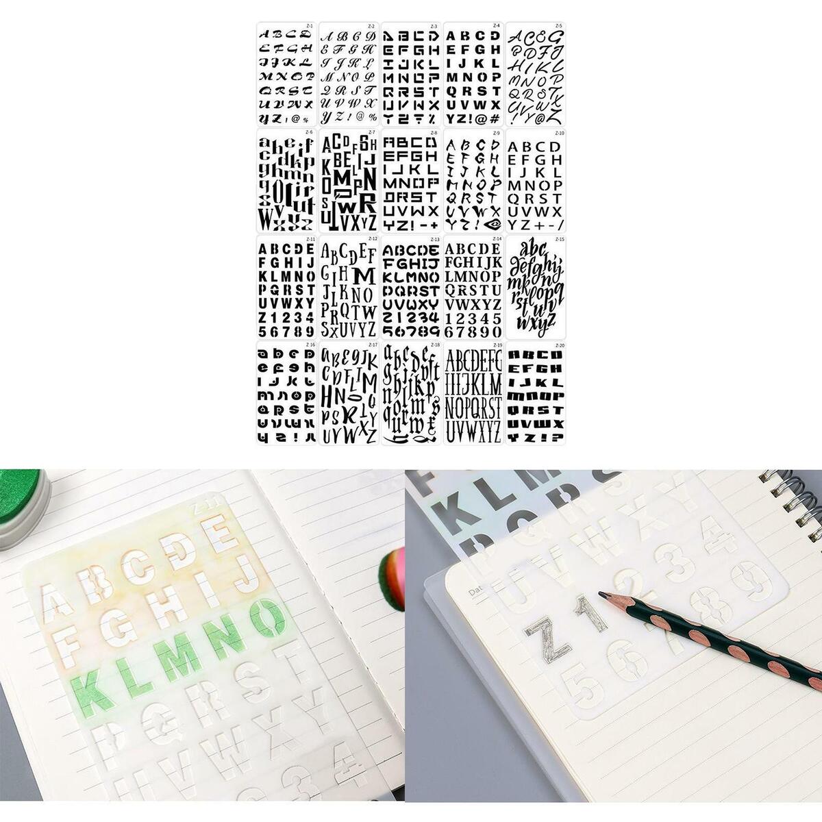 20Pcs Alphabet Letter Number Stencils Templates Stationery Drawing Art Painting