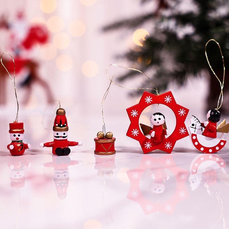 Christmas Wood Pendant Boxed Colorful Car Snowman Hanging Ornament Crafts