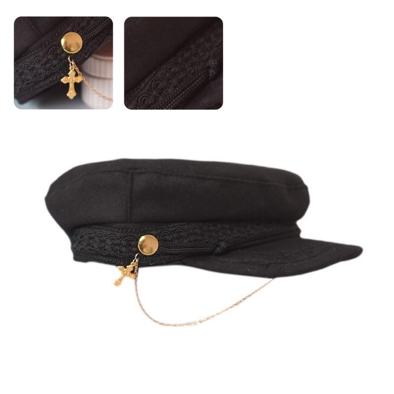 Cool Chain Peaked Cap Navy Hat Black Newsboy Hat All-match for Friend Birthday