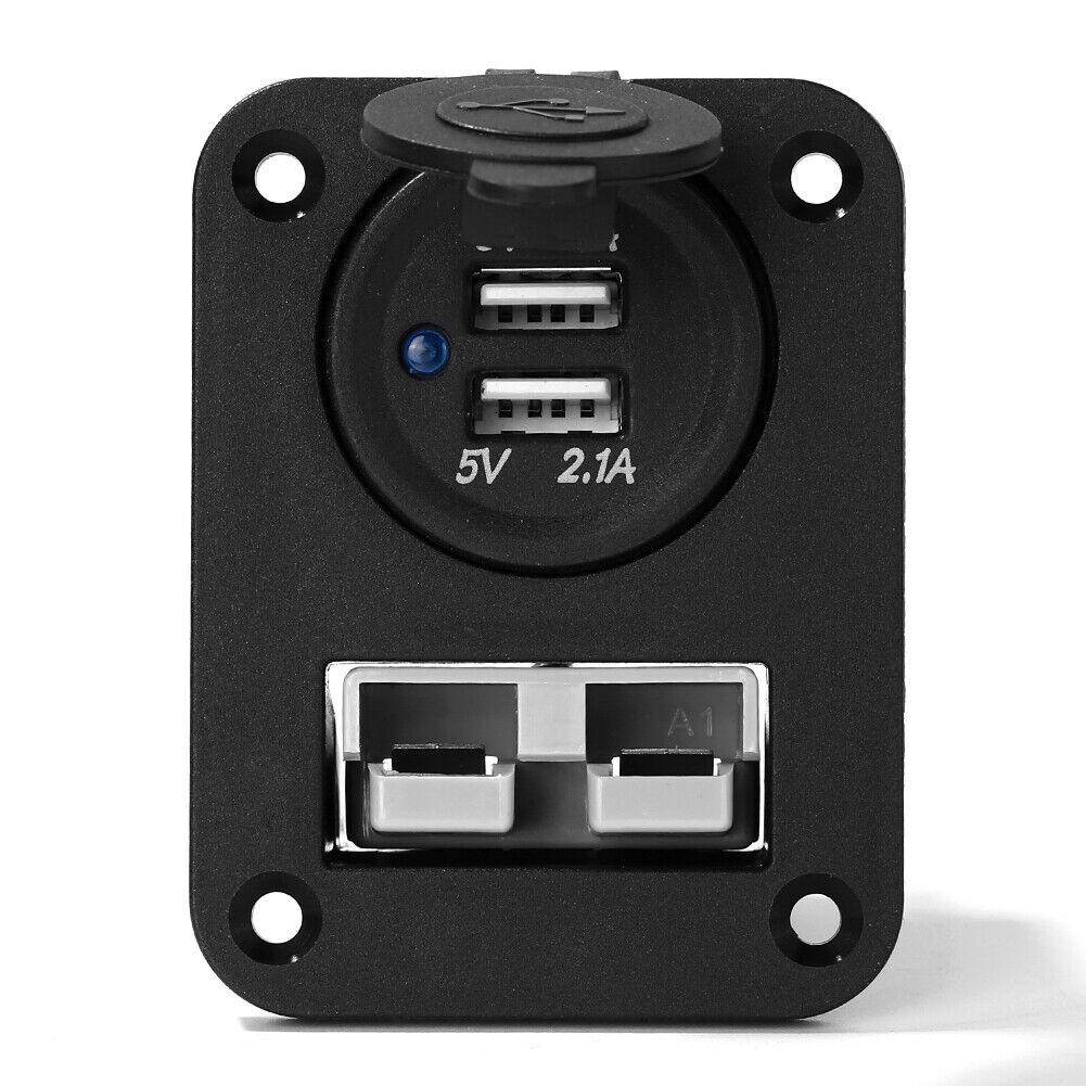 Blue LED Dual USB Charger Anderson Socket Panel for Boat Marine RV Camper