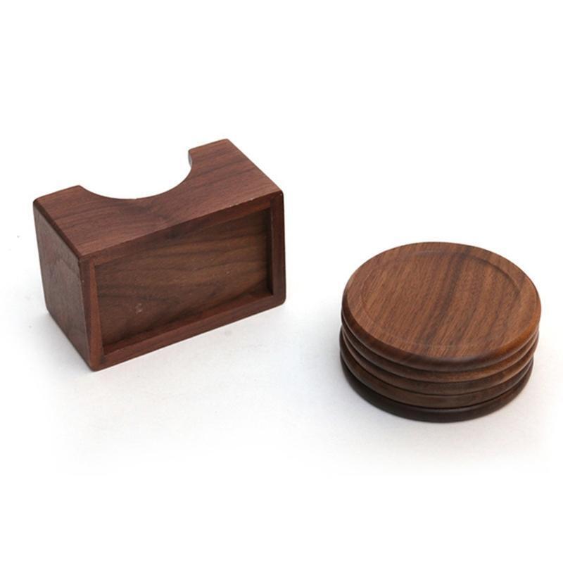 6Pcs/Set Walnut Wood Coasters Placemats Decor Round Heat Resistant Drink Mat Pad