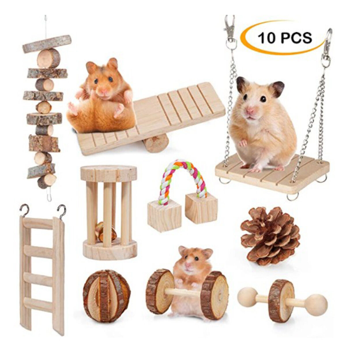 10x Wooden Hamster Chew  for Guinea Pig Unicycle Molar String