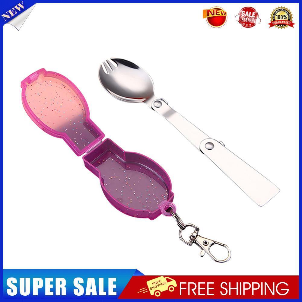 Outdoor Camping Utensil Stainless Steel Folding Spork with Box (Purple)