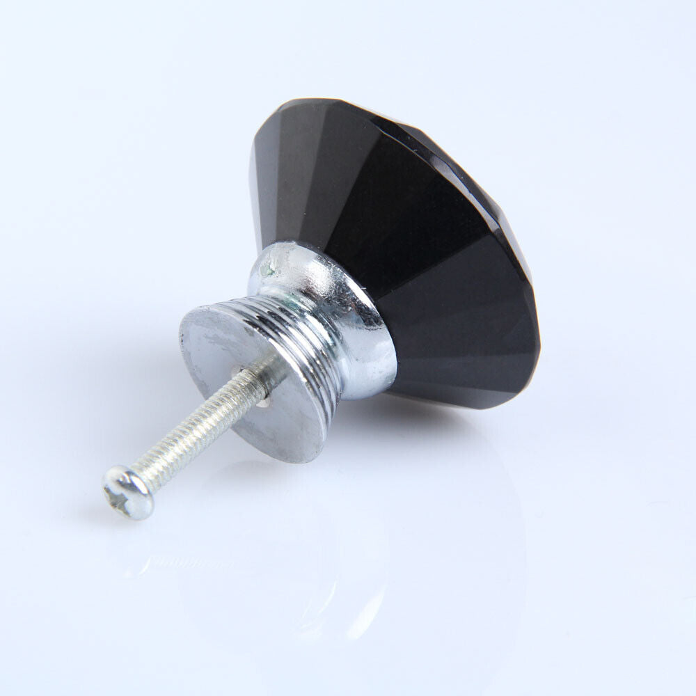Diamond Shape Crystal Glass Drawer Cabinet Cupboard Pull Handle Knob Black6