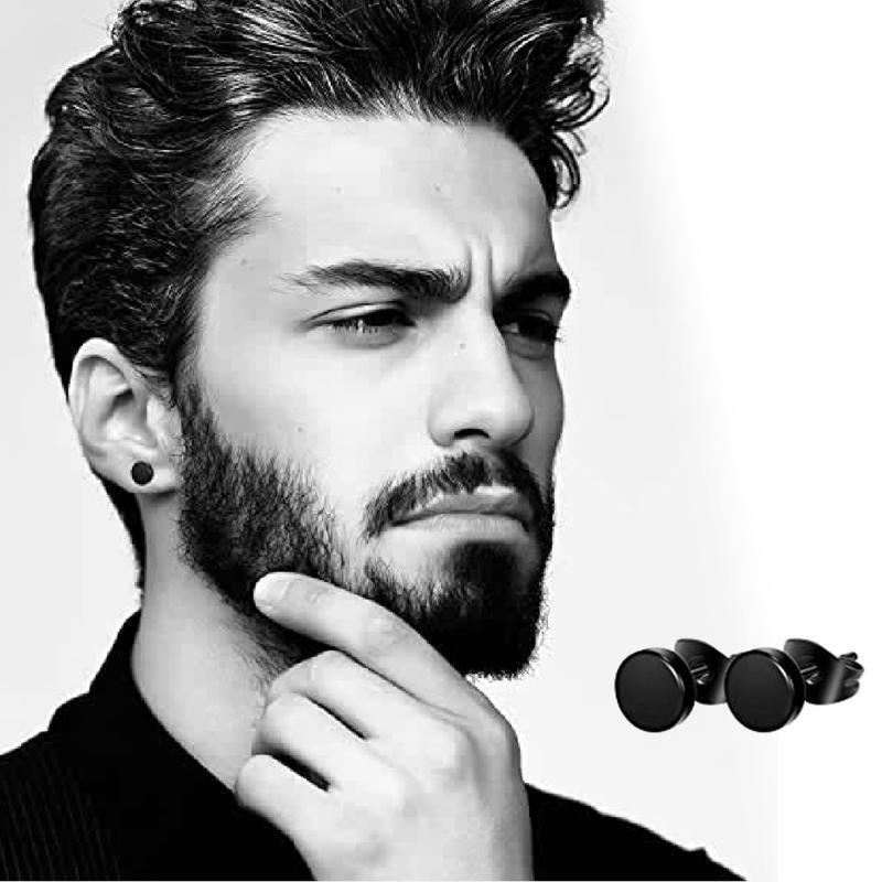 12Set Black Cross Dangle Earrings for Men Stainless Steel Piercing Hoop Earrings