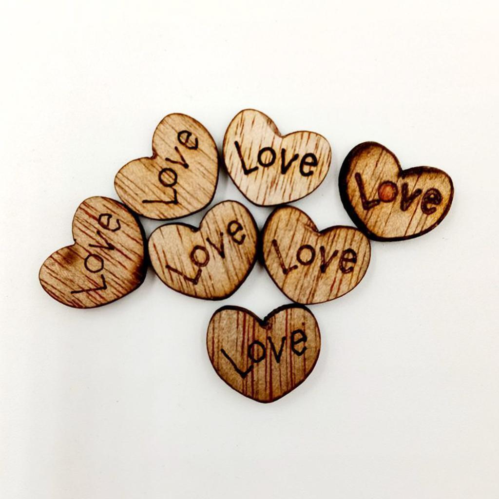 100 Pieces Wood Shapes Unfinished Heart Love Printed Slice for Craft 12x15mm
