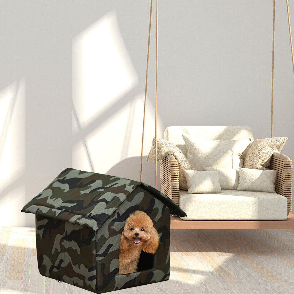 Waterproof Oxford Dog Cat Kennel Bed Sleep Tent House (Green Camouflage S)