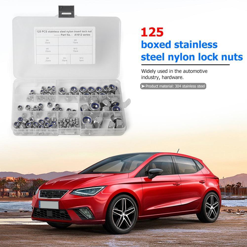 125pcs 304 Stainless Steel Hexagon Lock Nuts Nylon Insert Self Locking Nuts