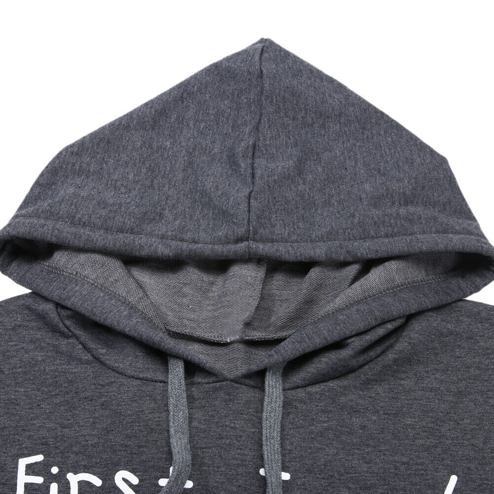 Women Long Sleeve Gray Letter Print Hooded Sweatshirt Pullovers (L)