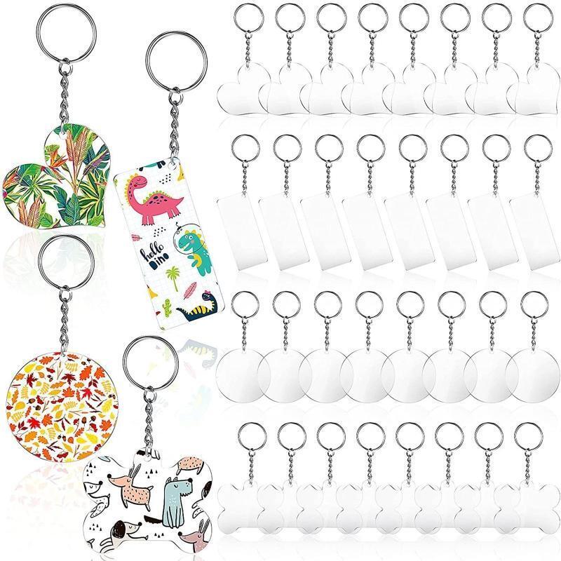 Rectangle Love Round Bone Keychain Blank Key Ring Jump Rings Ornament Pendants
