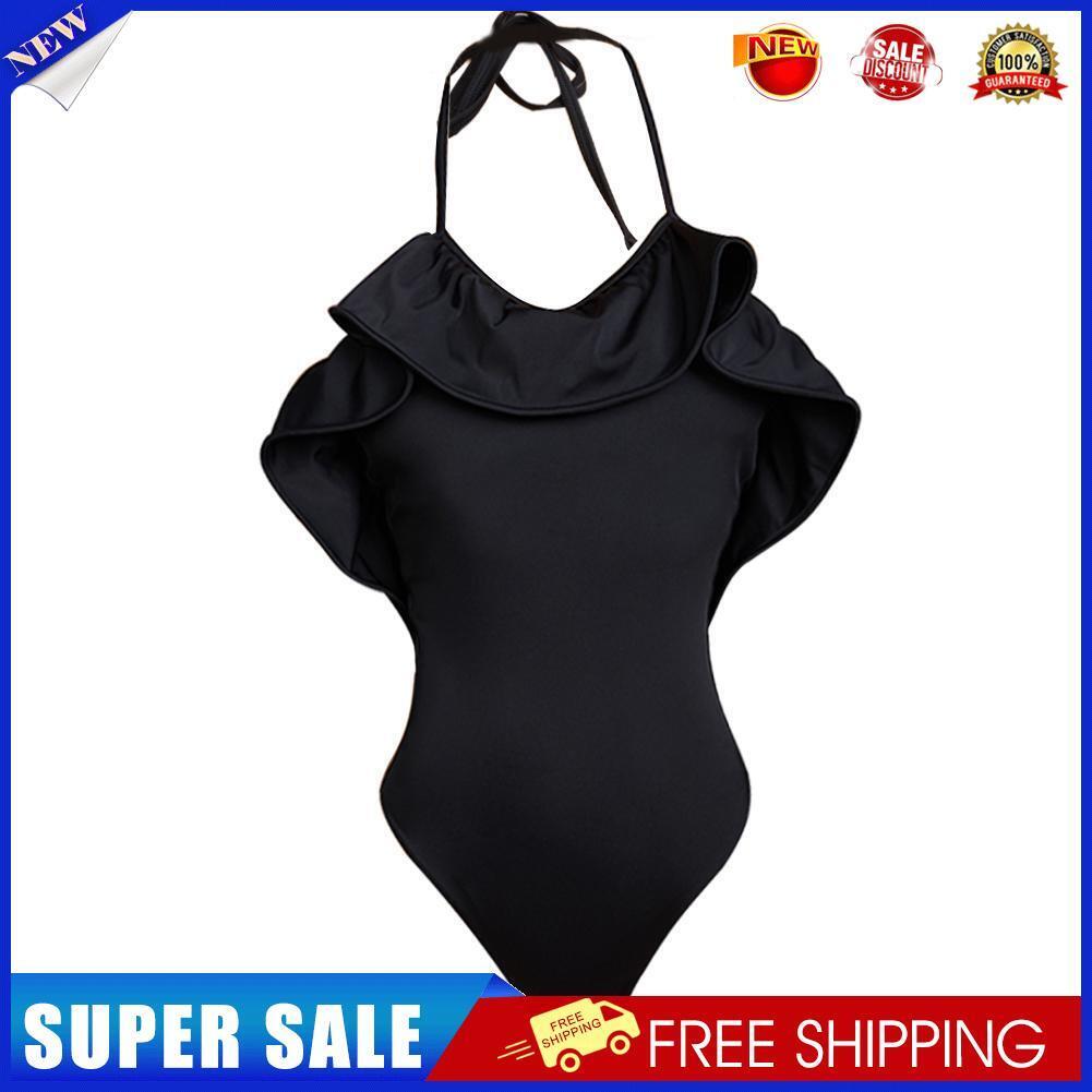 Women Halter Swimwear One-Piece Ruffled Push up Padded Bikini Swimsuit(XL)