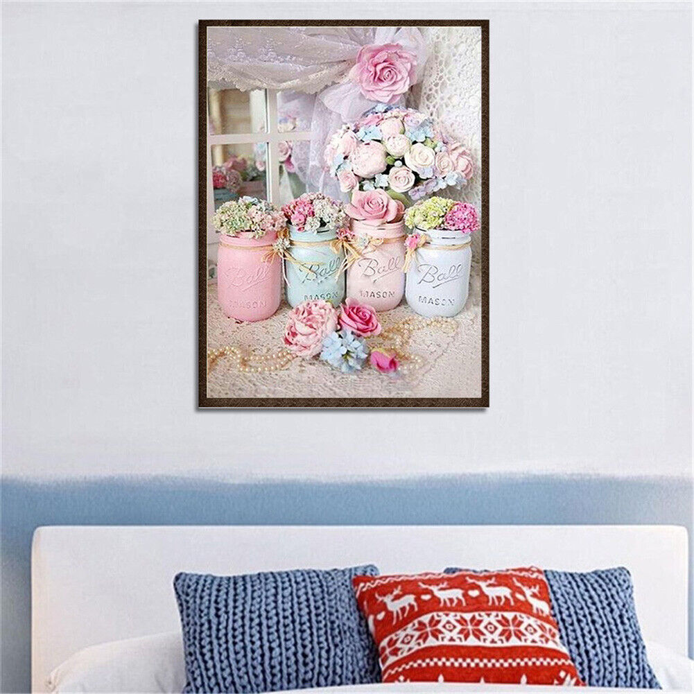 Pink Rose Diamond Painting Cross Stitch 5D Mosaic Picture Home Decor Gift