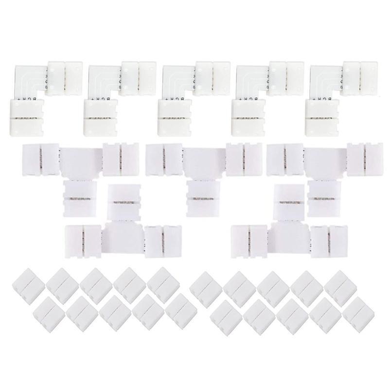 30 Pieces 4-Pin T/L Shape RGB LED Light Strip Connector Solderless Adapter
