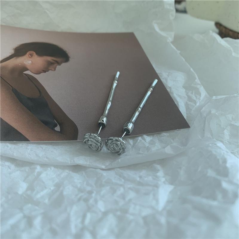Long Rose Ear Stud Earrings Flower Piercing Earring Fashion Punk Jewelry