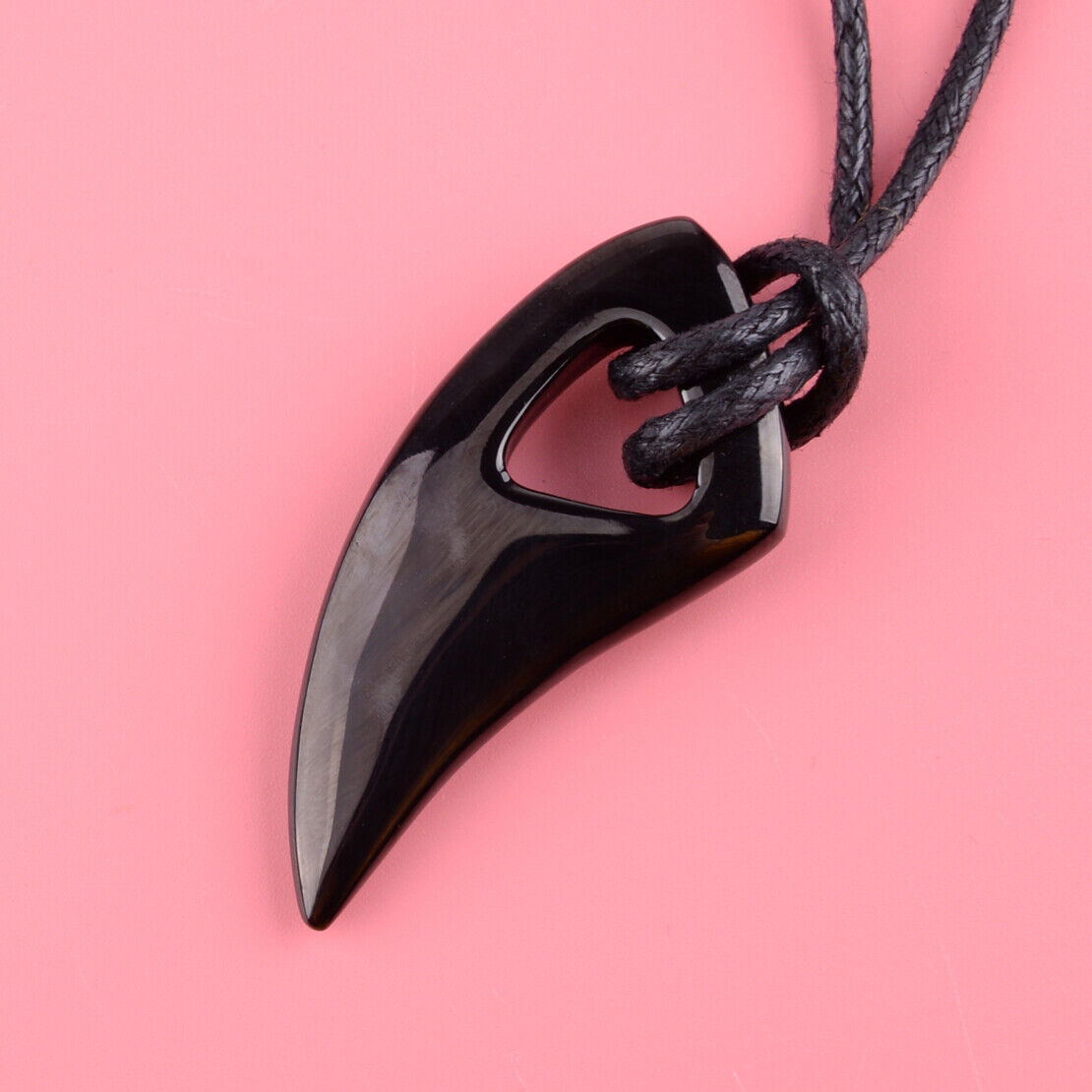 Men's Black 316 Titanium Steel Wolf Teeth Pendant Necklace jewelry Black Cord Ld