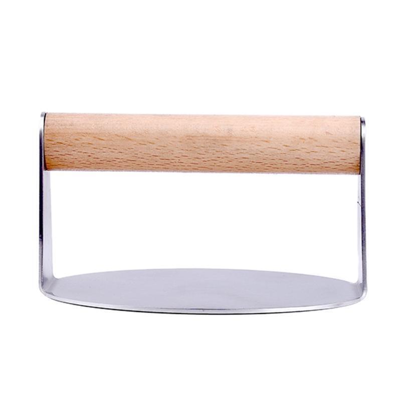 Stainless Steel Burger Press Heavy Duty Grill Press Wood Handle Bacon Presser