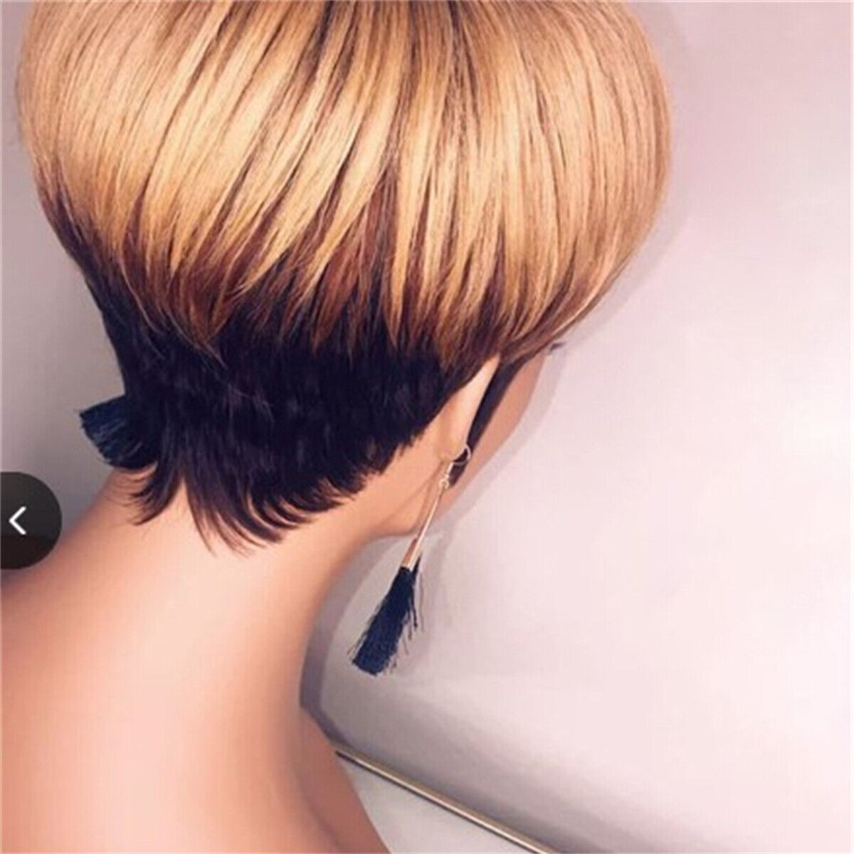 Short Honey Blonde Ombre Brazilian Human Hair Bob Wig With Bangs Pixie Cut Wigs