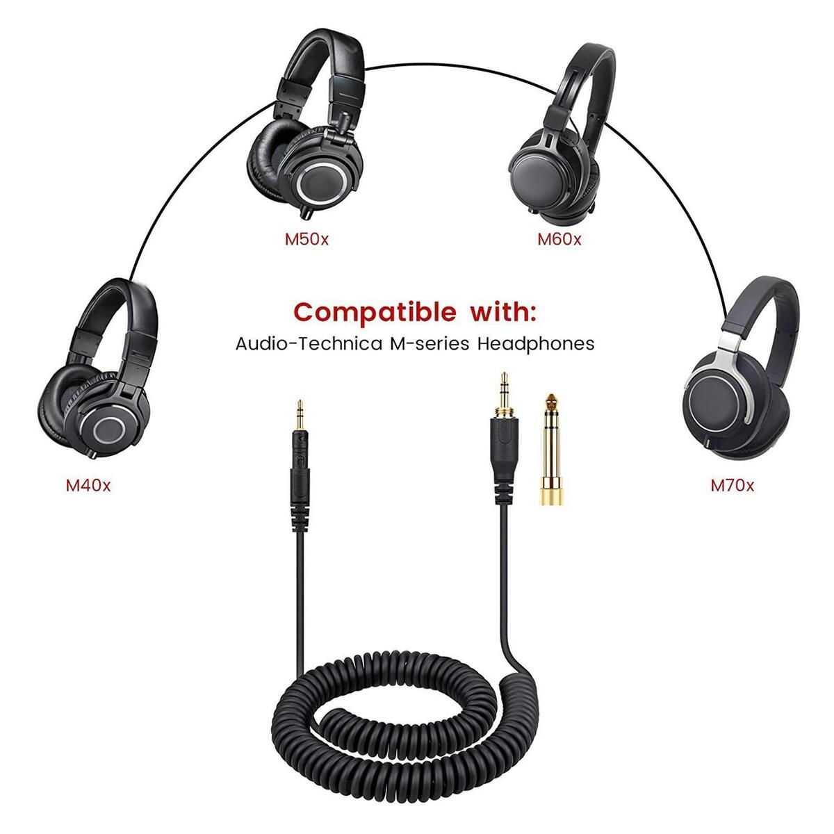 Coiled AUX Cord Replacement, with 6.35mm (1/4") Adapter 3 Meters Audio Cable for