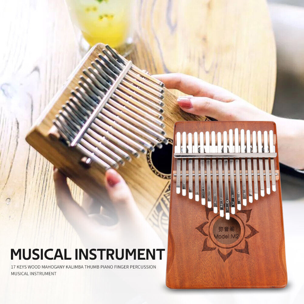 17 Keys Wood Mahogany Kalimba Finger Thumb Piano with Tuner Storage Bag