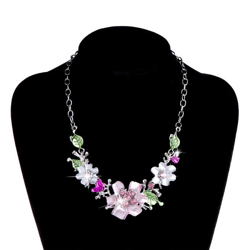Women Necklace Jewelry Flower Pendant Earring Rhinestone Alloy Fashion Exquisite