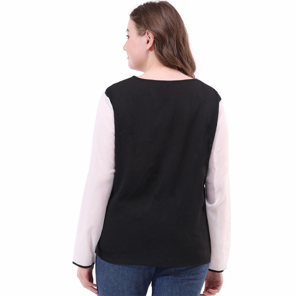 Plus Size O-neck Tops Women Long Sleeve Splicing Color T-shirts (White 5XL)