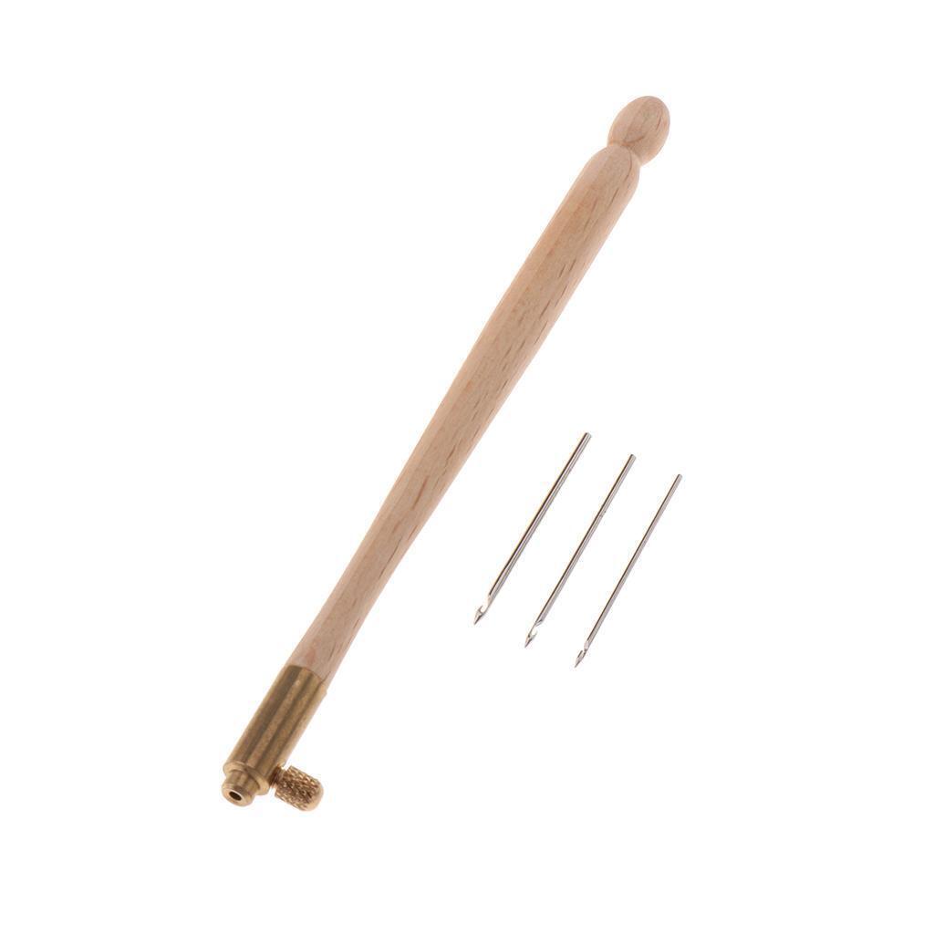 Wooden Handle  Hook & 3 Interchangeable Needles Embroidery Crochet