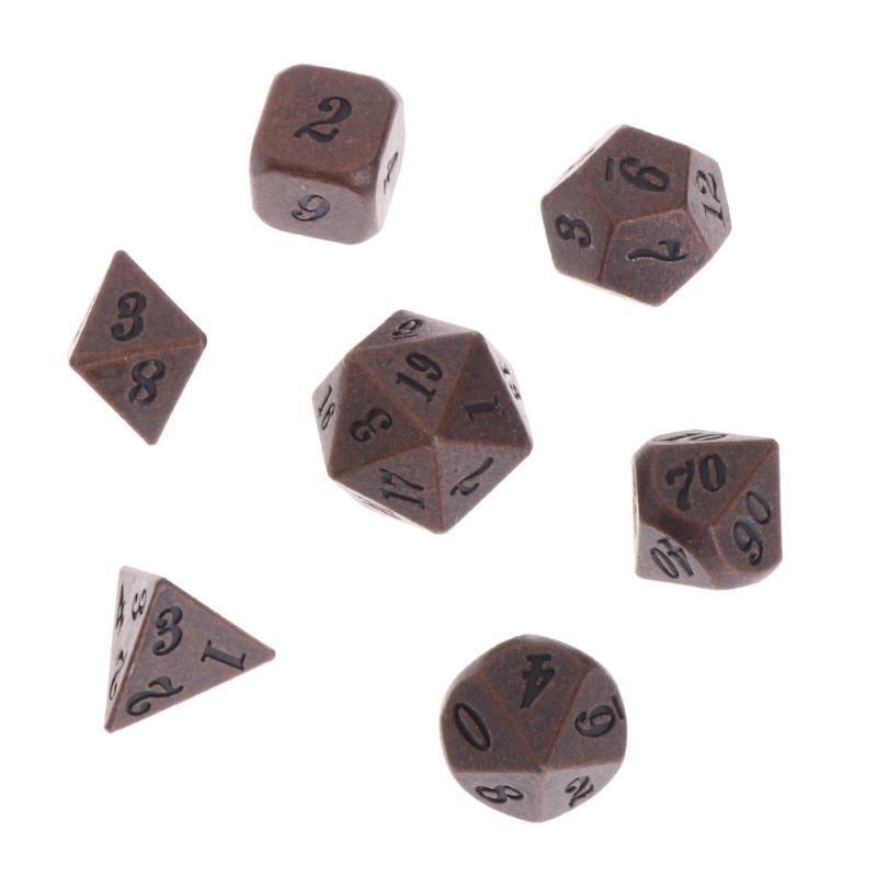 1 Set Shiny Metal Dice 7 Dices  D4 D6 D8 D10 D% D12 D20 For Board Games
