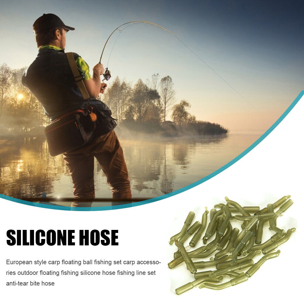 Carp Fishing Hook Sleeve Silicone Hair Rig Aligner Tackles (Green 50pcs)