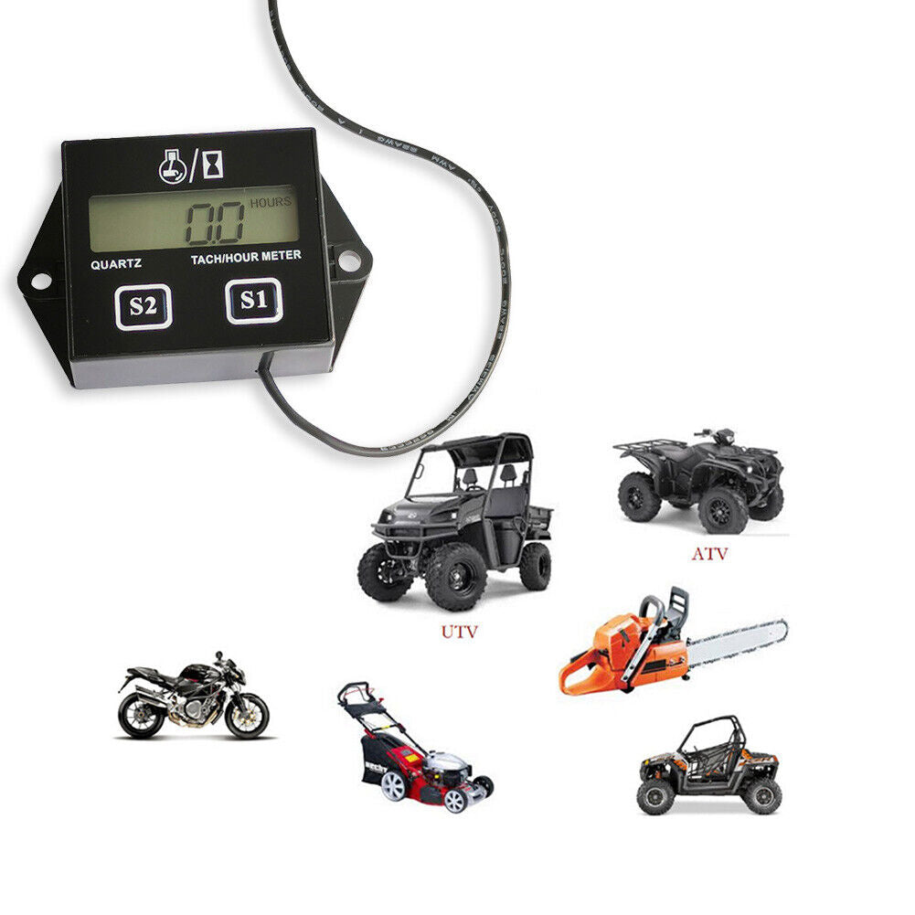 Digital Motorcycle Tach Hour Meter Motorbike Boat Engine Gauge Tachometer